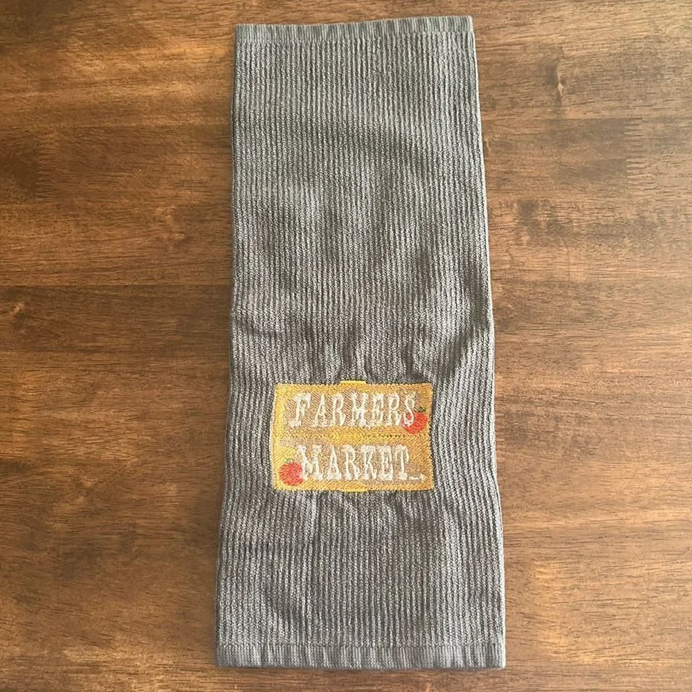 Gray Cotton “Farmers Market Sign” Kitchen Bar-Mop 18” by 16”